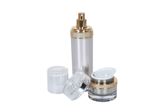 Cylinder Acrylic Lotion Essence Bottle 50ml Round Face Cream Jar Cosmetic Packaging Set
